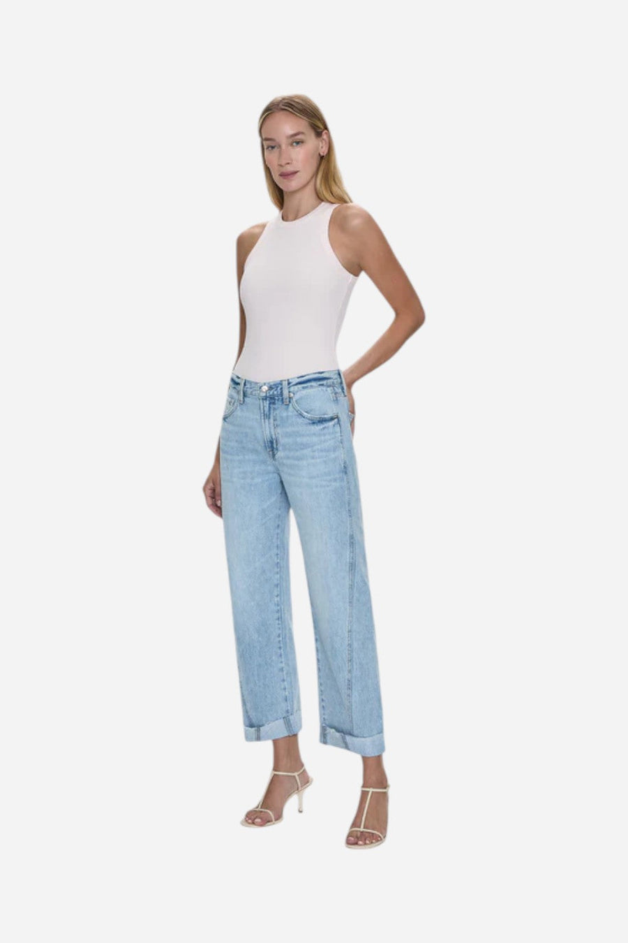 Pistola Kacey Mid Rise Cuffed Straight Jean - Berkeley – side view