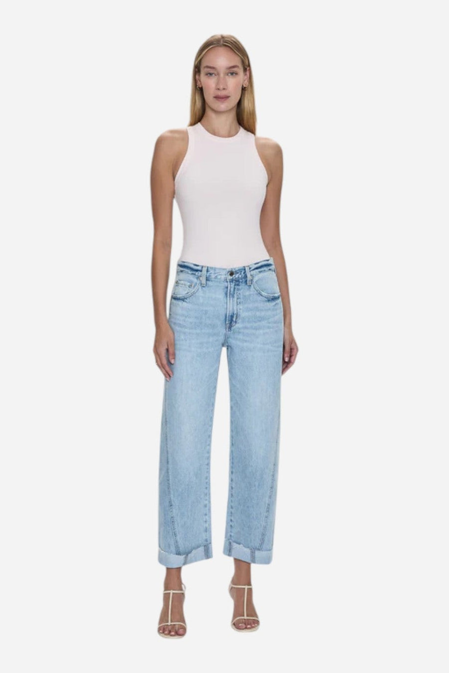 Pistola Kacey Mid Rise Cuffed Straight Jean - Berkeley – on model