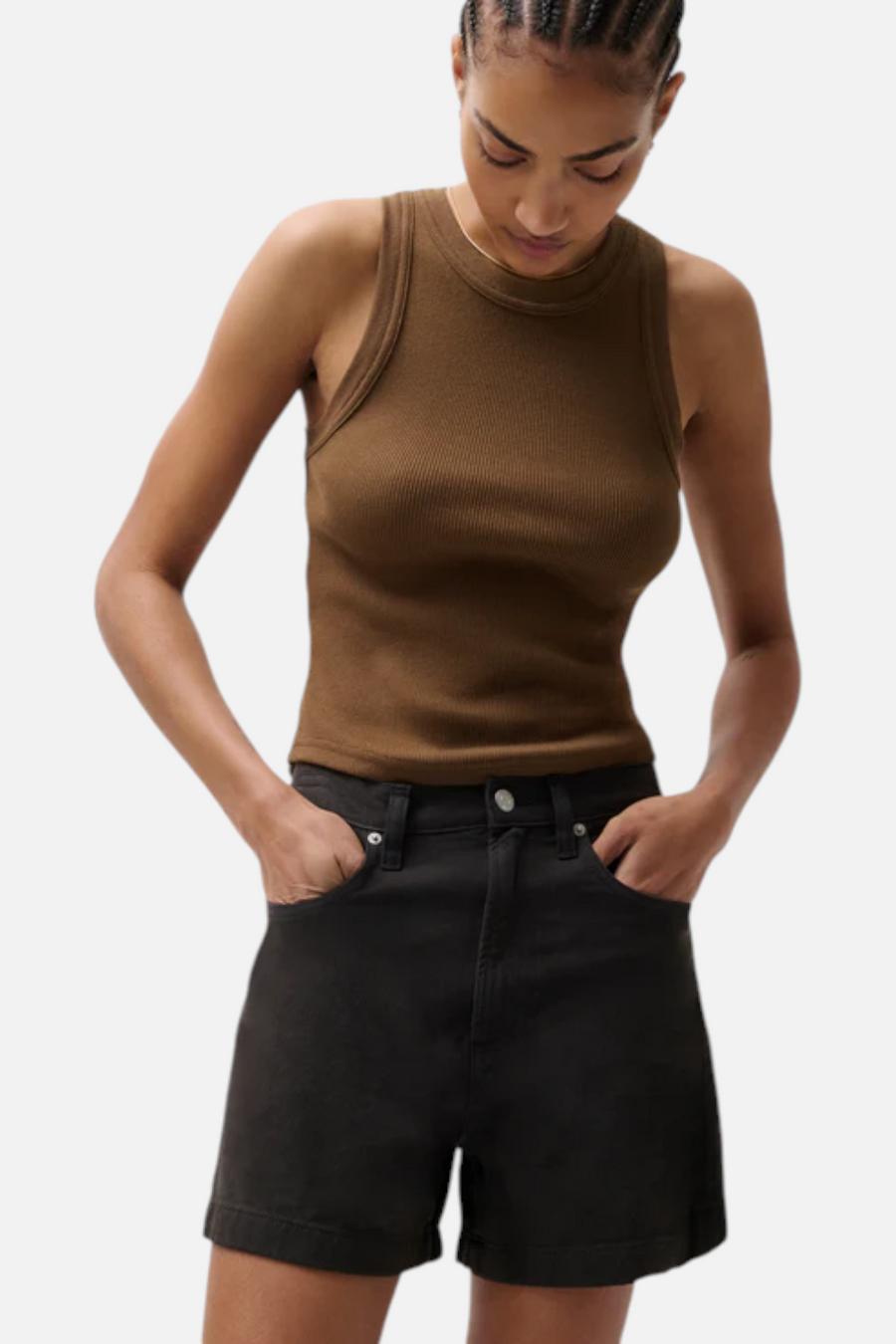 Pistola Kimora High-Rise Linen A-Line Shorts in Bristol Black – back view