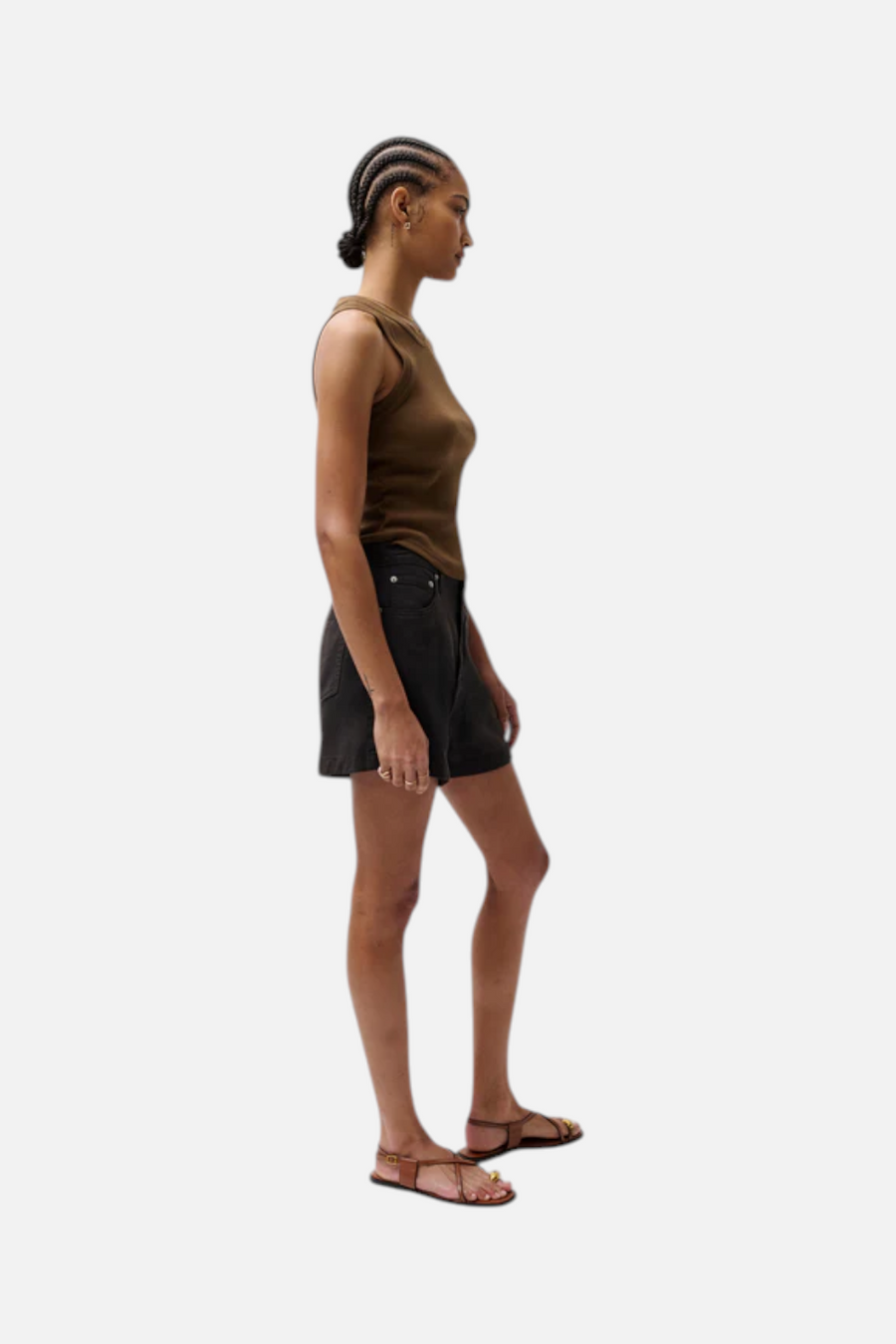 Pistola Kimora High-Rise Linen A-Line Shorts in Bristol Black – flat lay