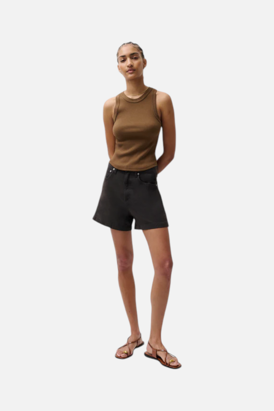 Pistola Kimora High-Rise Linen A-Line Shorts in Bristol Black – front view