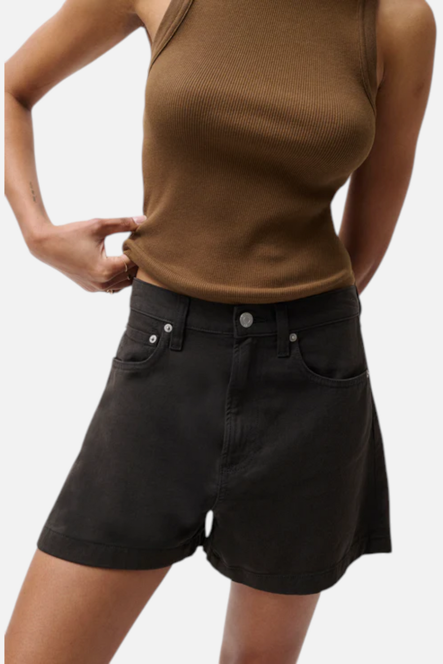 Pistola Kimora High-Rise Linen A-Line Shorts in Bristol Black – side view