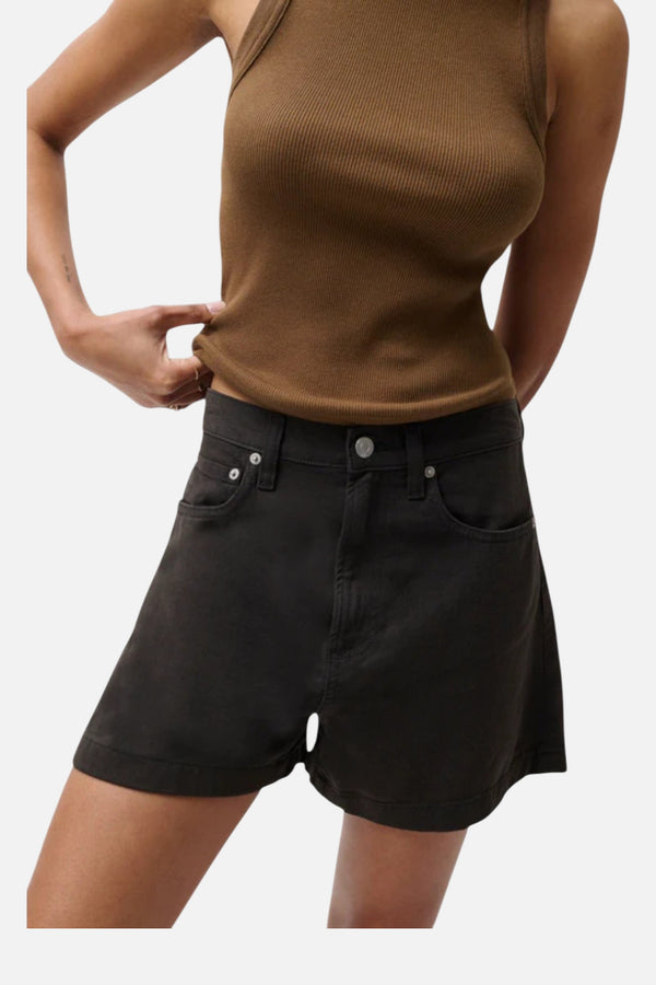 Pistola Kimora High-Rise Linen A-Line Shorts in Bristol Black