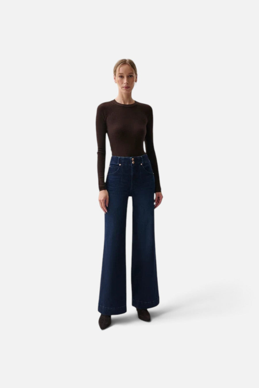 Pistola Lana Double Button High-Rise Wide Leg Jean in Starstruck – back view