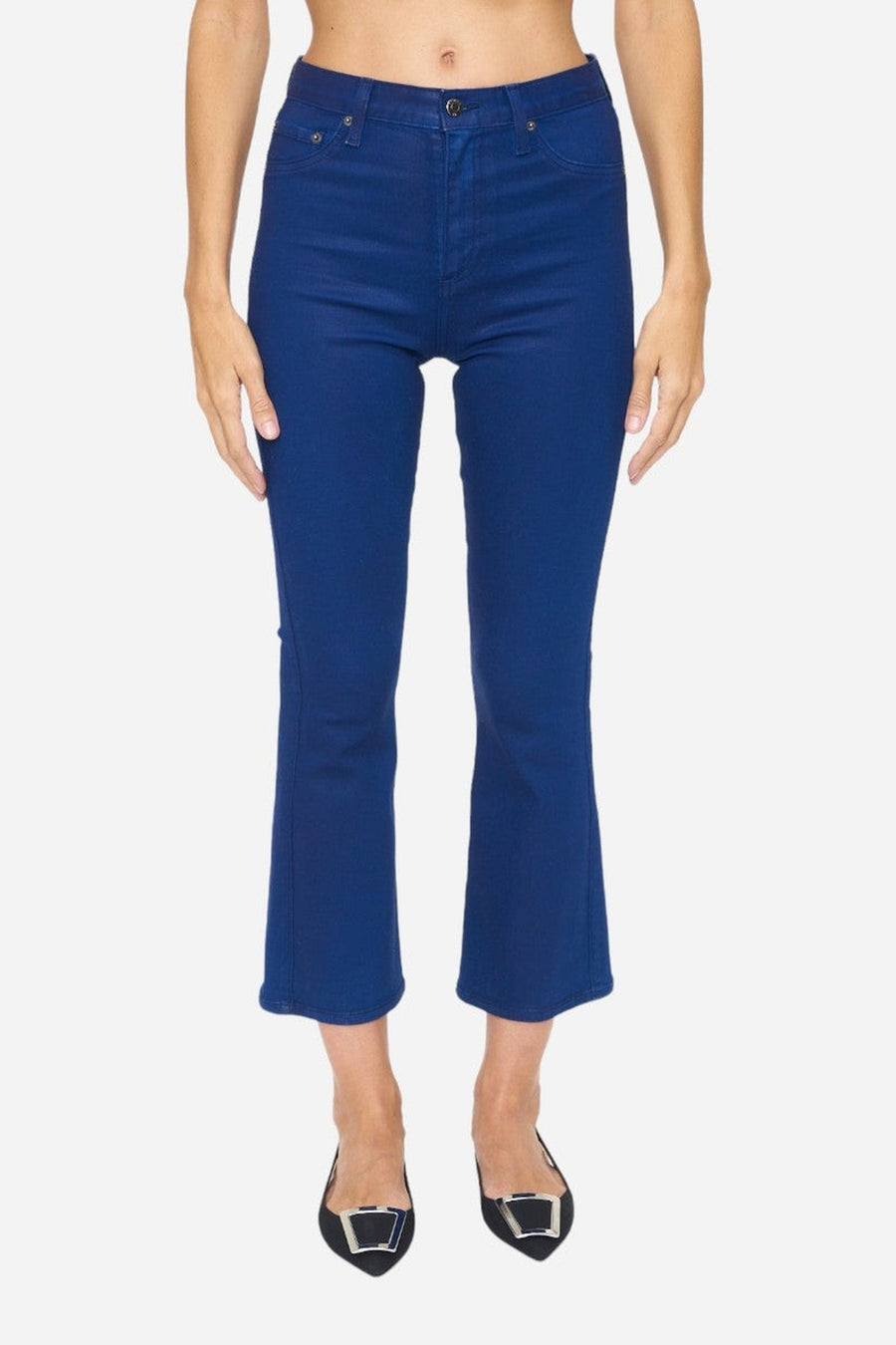 Pistola Lennon High Rise Crop Boot in Coated Sapphire – on model