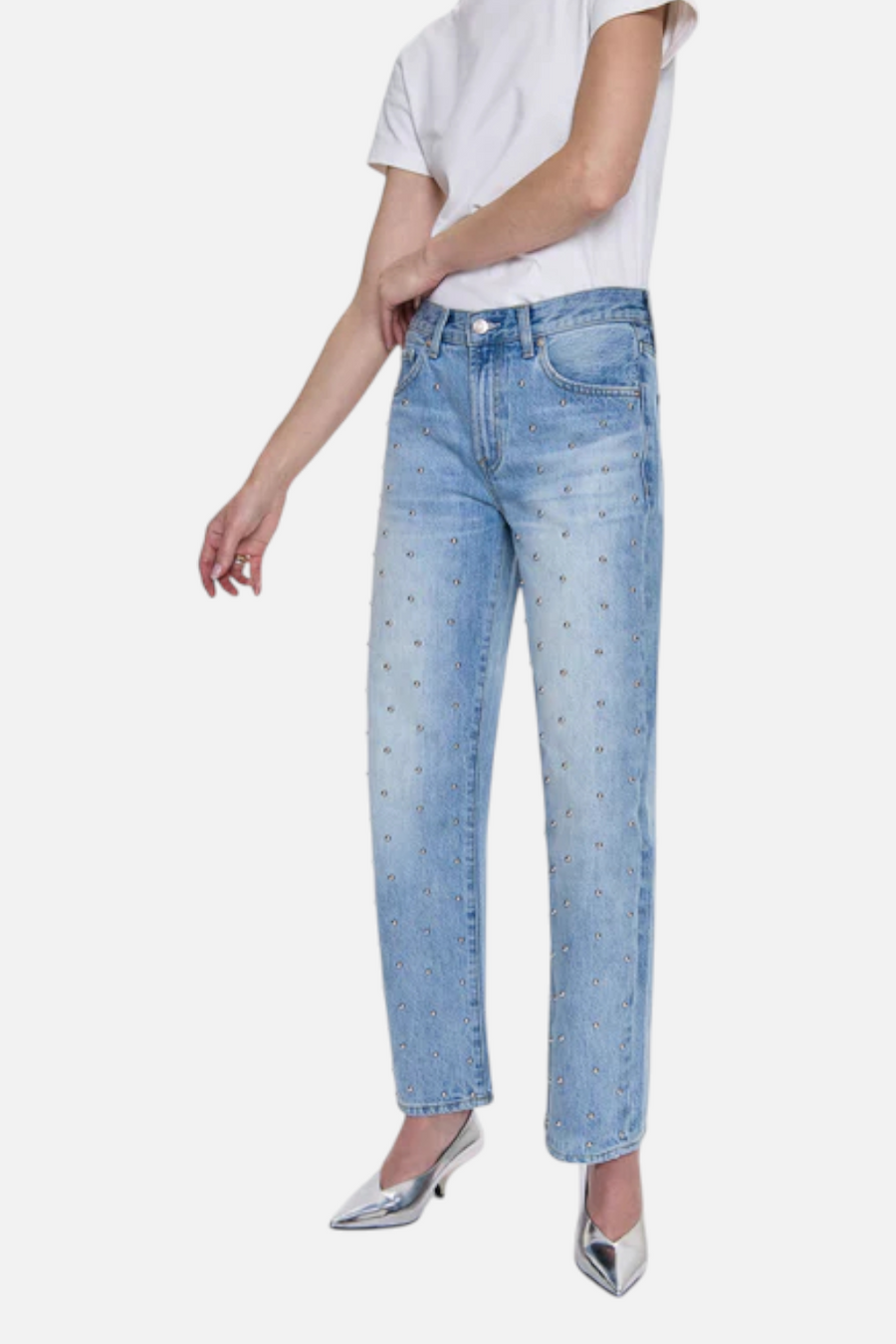 Pistola Lexi Mid Rise Bowed Straight Jean in Aries – detail