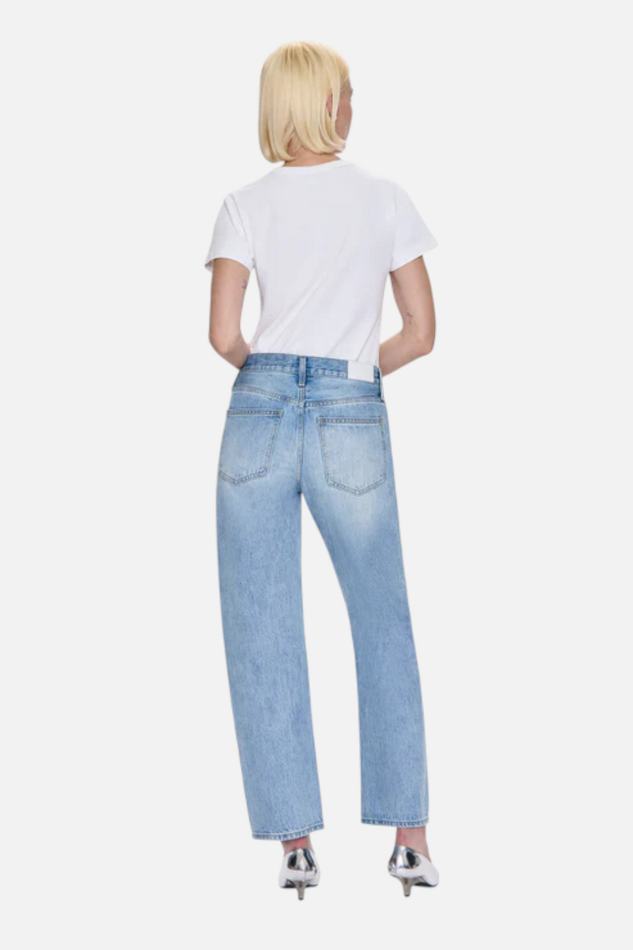 Pistola Lexi Mid Rise Bowed Straight Jean in Aries – flat lay
