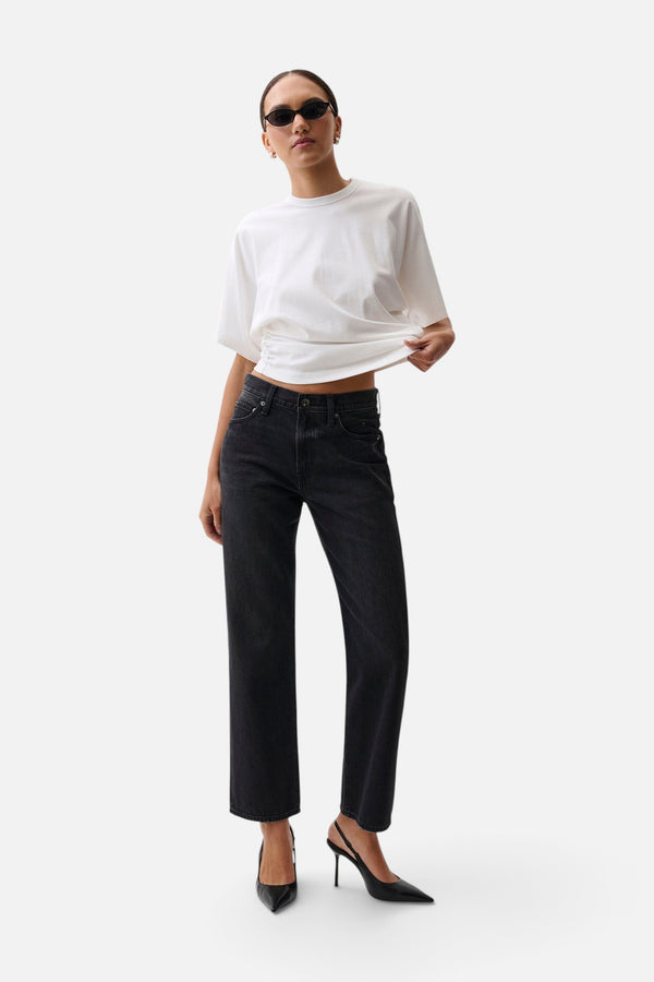 Pistola Lexi Mid Rise Bowed Straight Jean in Black Night