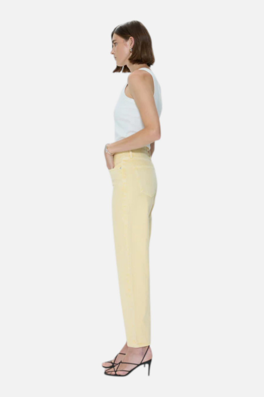 Pistola Lexi Mid Rise Bowed Straight Jean in Day Glow – detail