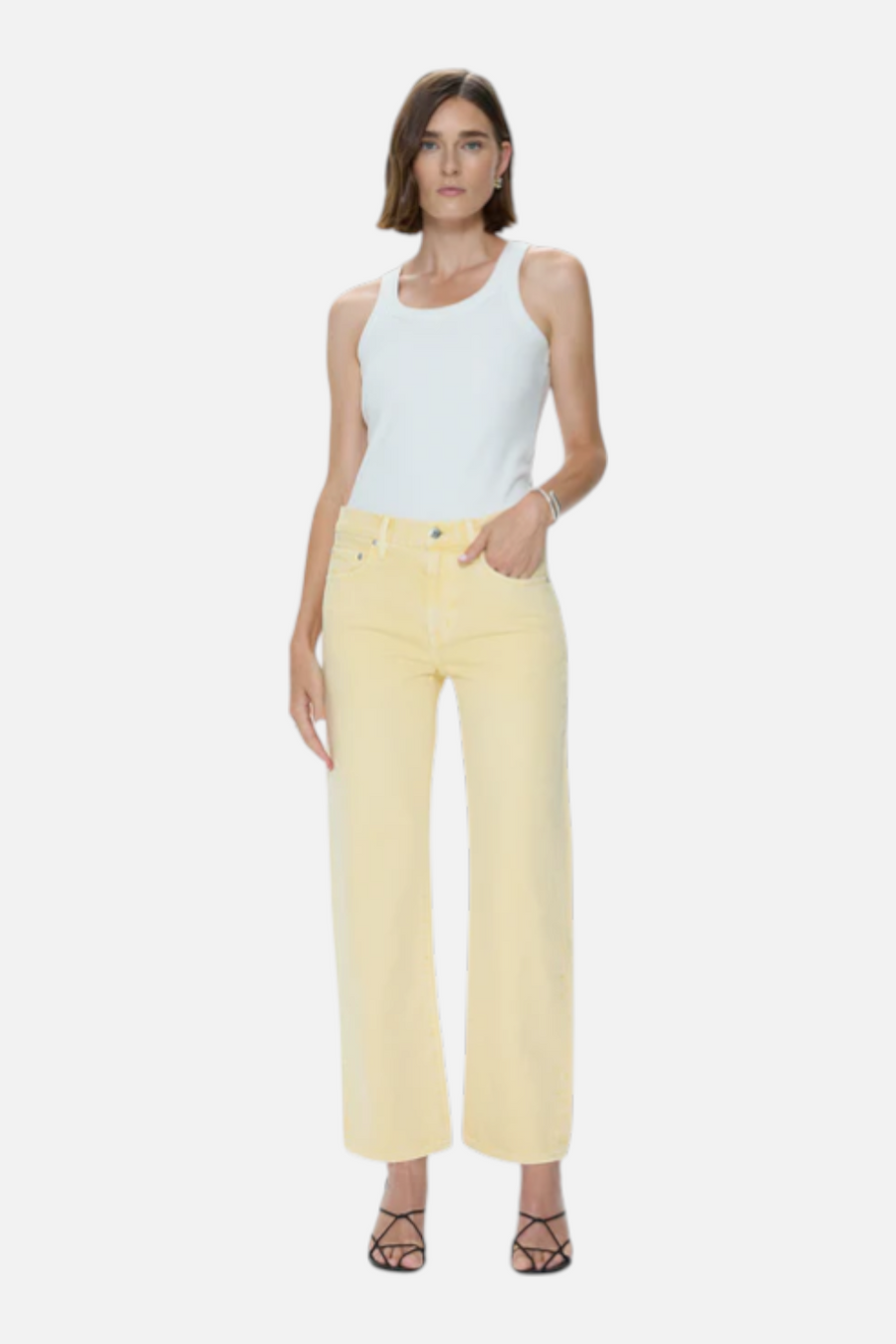 Pistola Lexi Mid Rise Bowed Straight Jean in Day Glow – front view