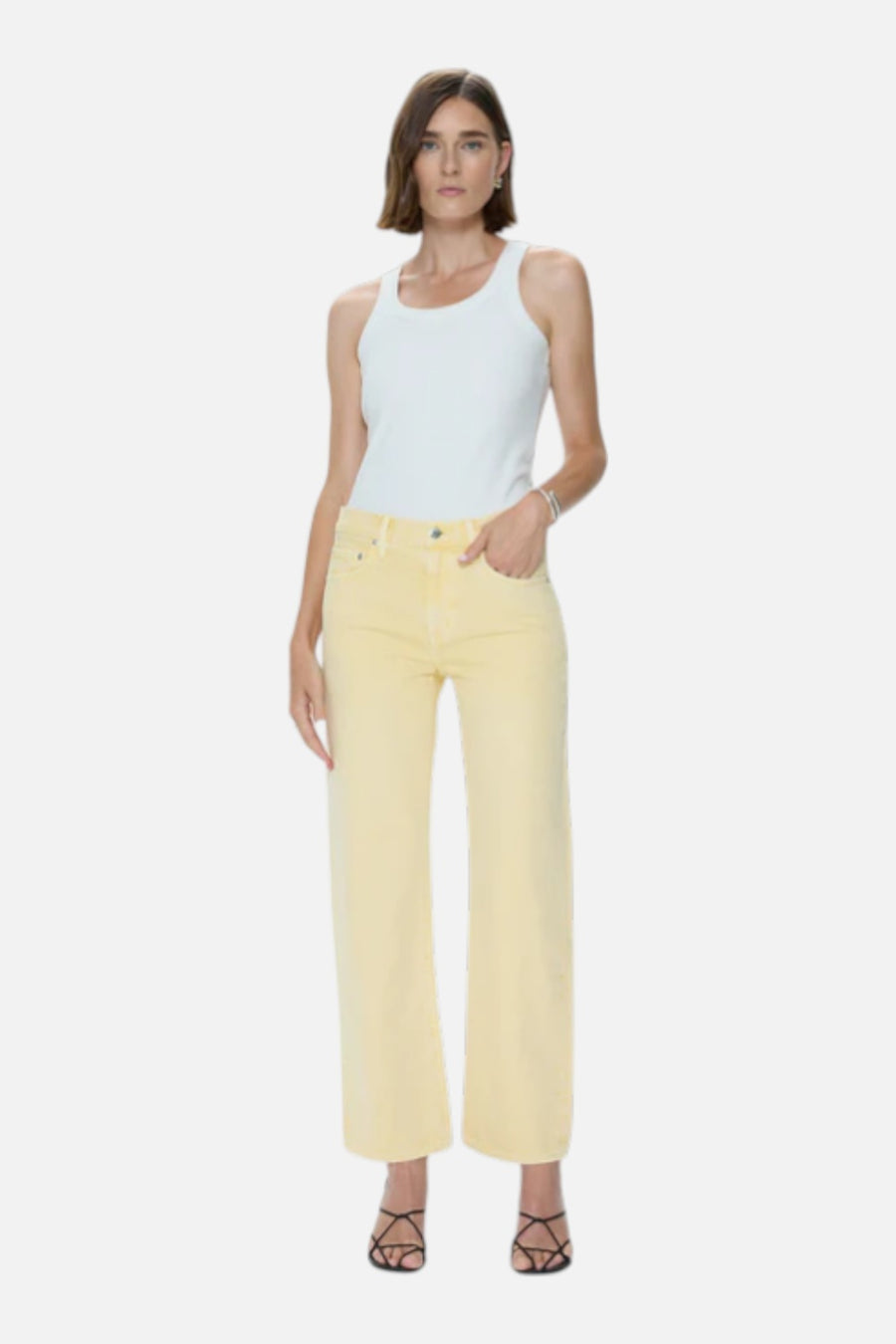 Pistola Lexi Mid Rise Bowed Straight Jean in Day Glow – on model