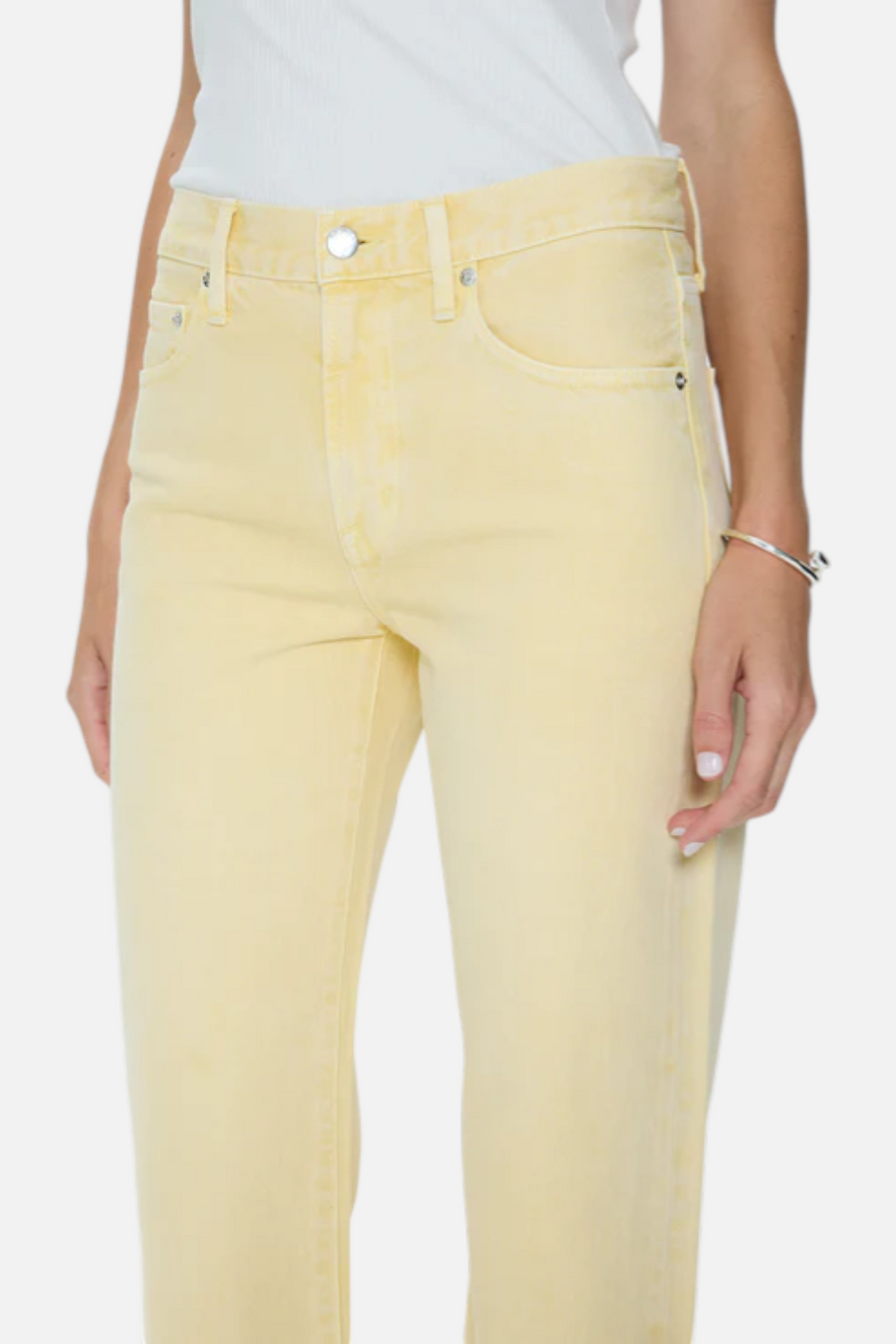 Pistola Lexi Mid Rise Bowed Straight Jean in Day Glow – side view
