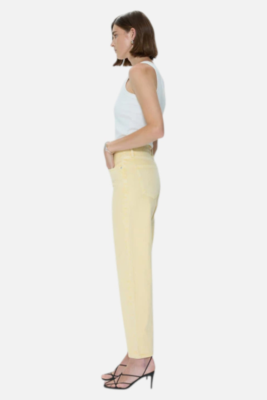 Pistola Lexi Mid Rise Bowed Straight Jean in Day Glow – on model