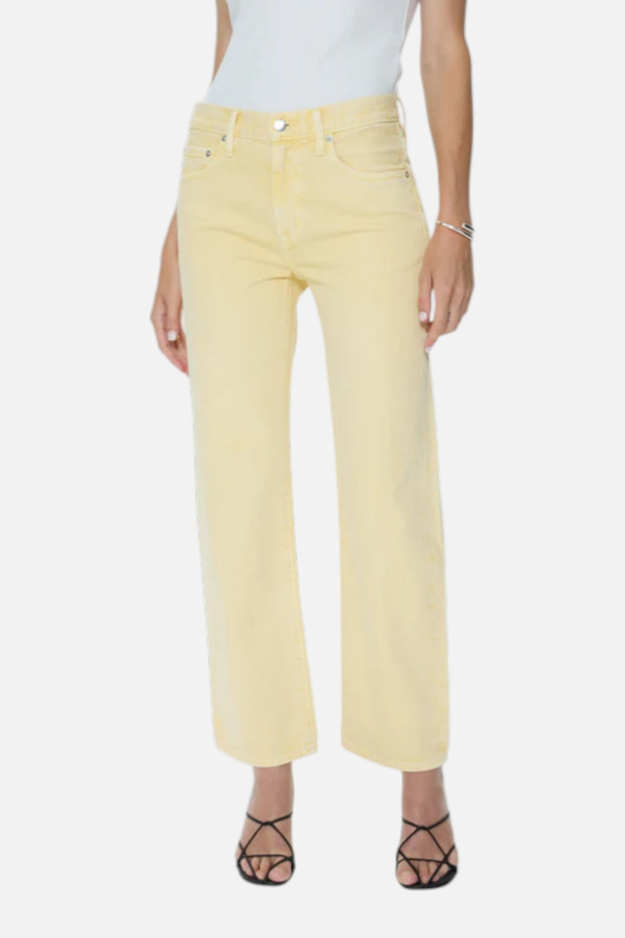 Pistola Lexi Mid Rise Bowed Straight Jean in Day Glow – on model