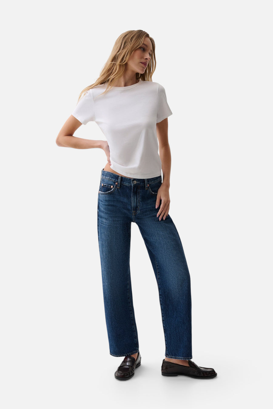 Pistola Lexi Mid Rise Bowed Straight Jean in Moonwave – front view