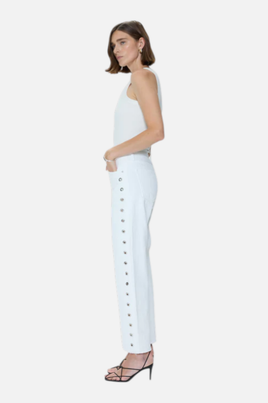 Pistola Lexi Mid Rise Bowed Straight Jean in Vivid White – back view