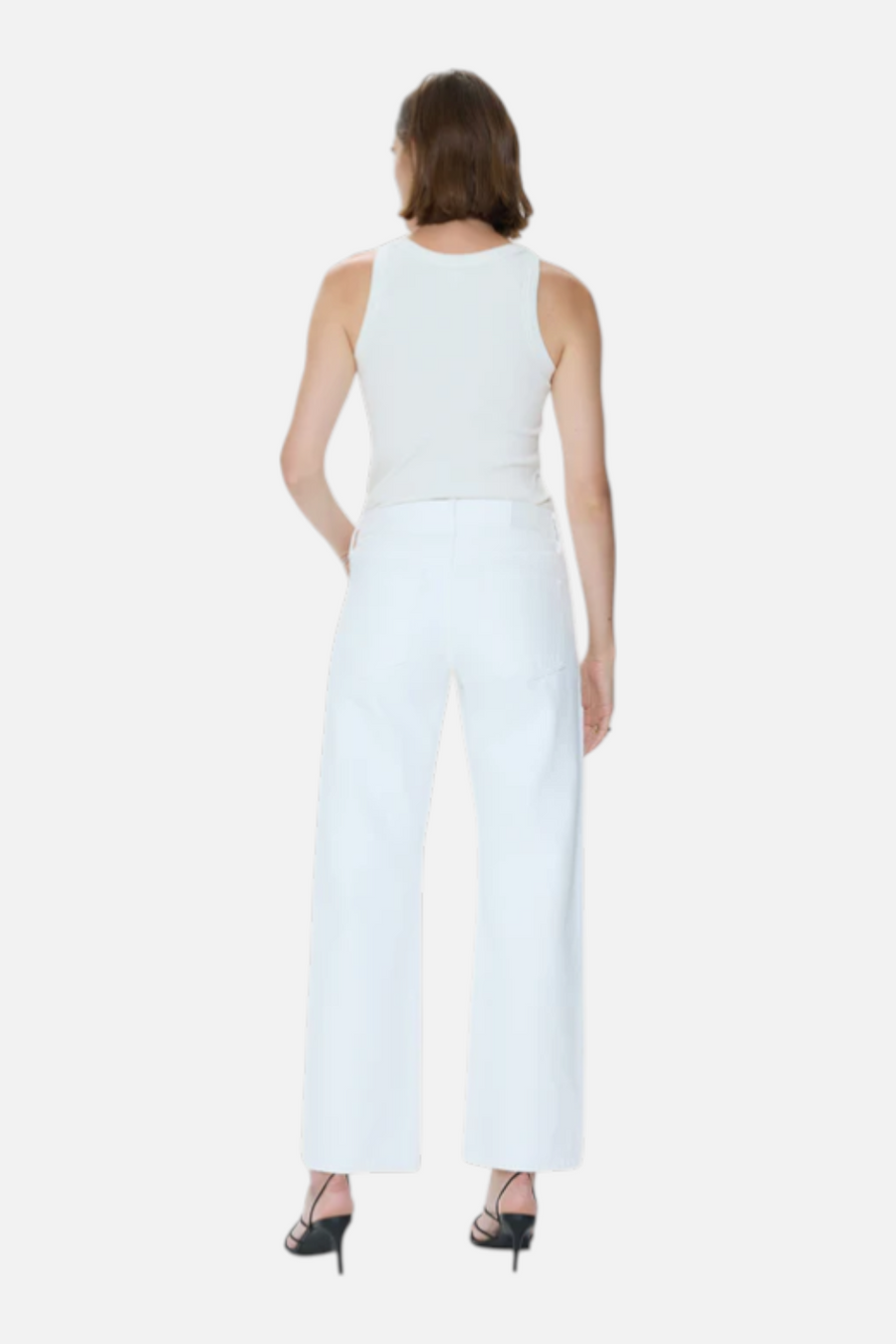 Pistola Lexi Mid Rise Bowed Straight Jean in Vivid White – detail