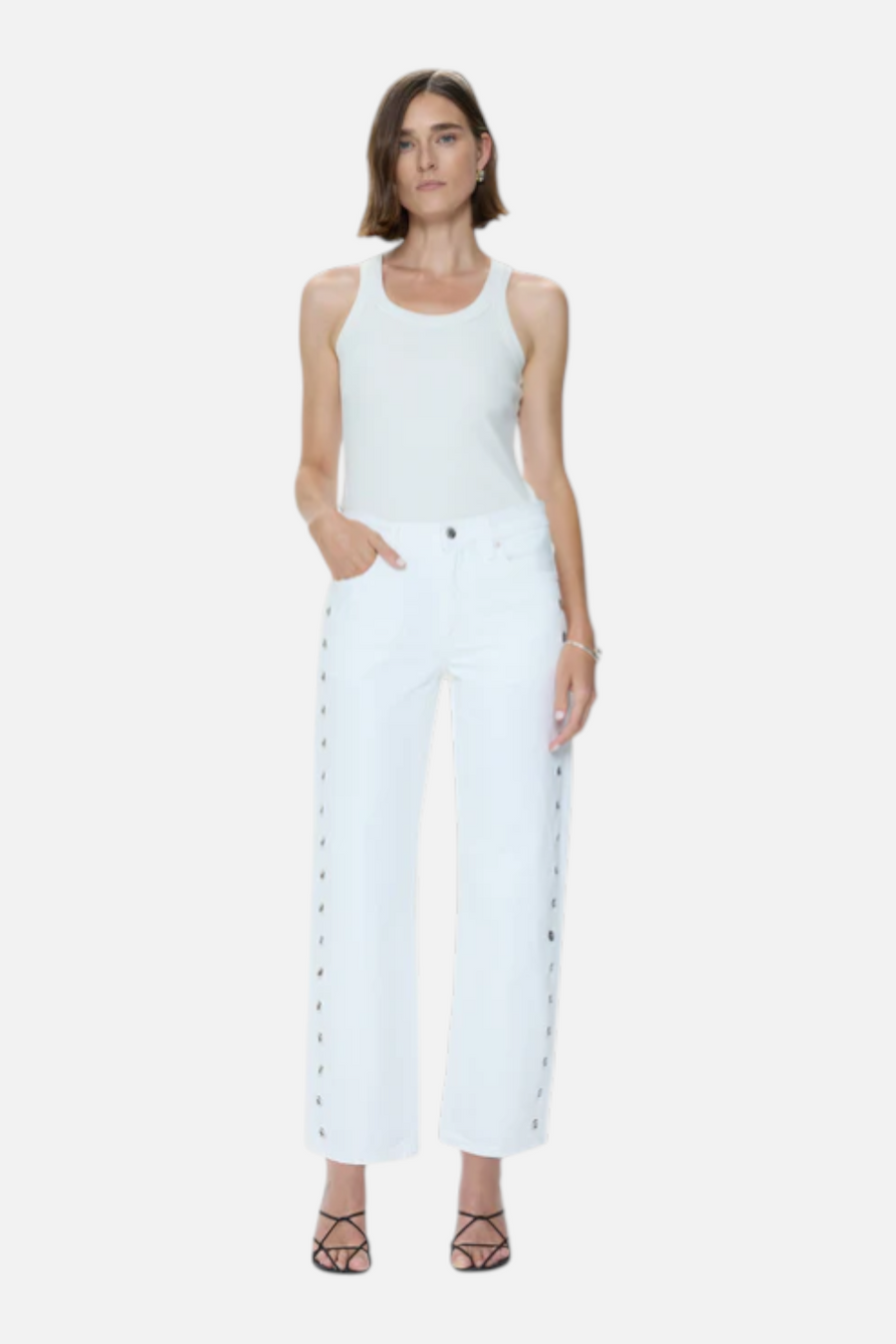Pistola Lexi Mid Rise Bowed Straight Jean in Vivid White – front view
