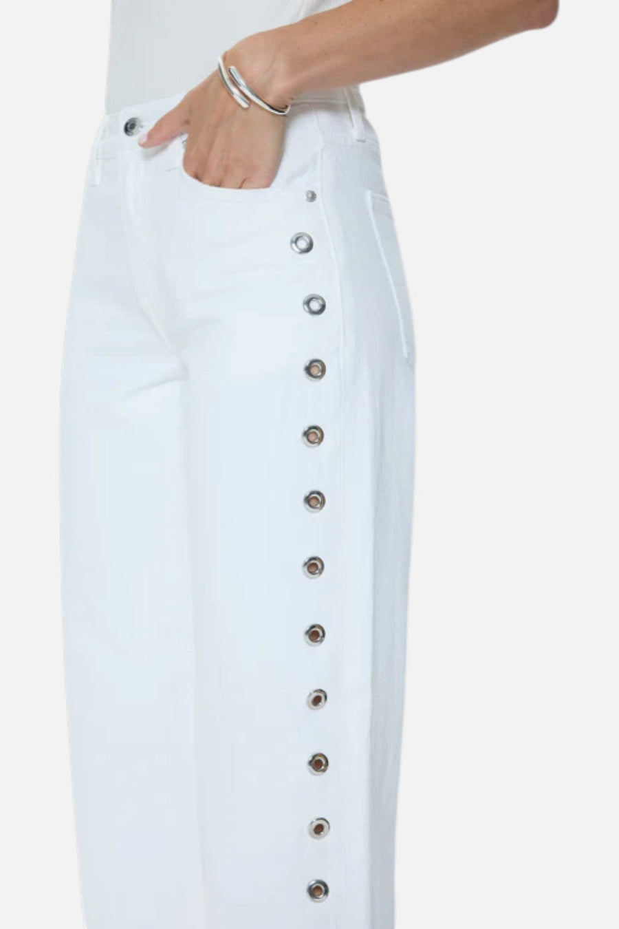 Pistola Lexi Mid Rise Bowed Straight Jean in Vivid White – side view