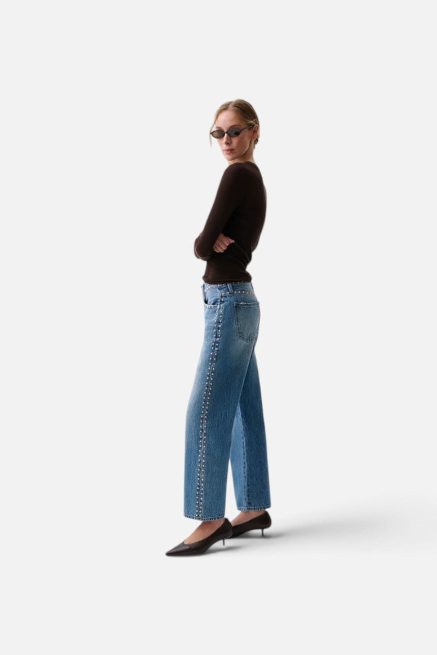 Pistola Lexi Mid-Rise Bowed Straight Leg Jean in Star Studded – detail