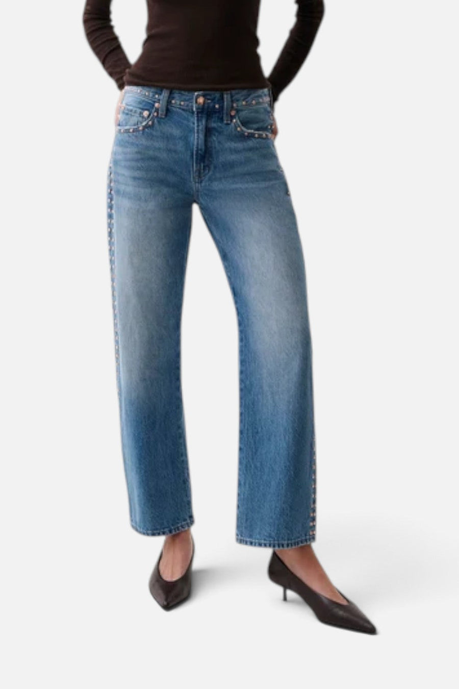Pistola Lexi Mid-Rise Bowed Straight Leg Jean in Star Studded – front view