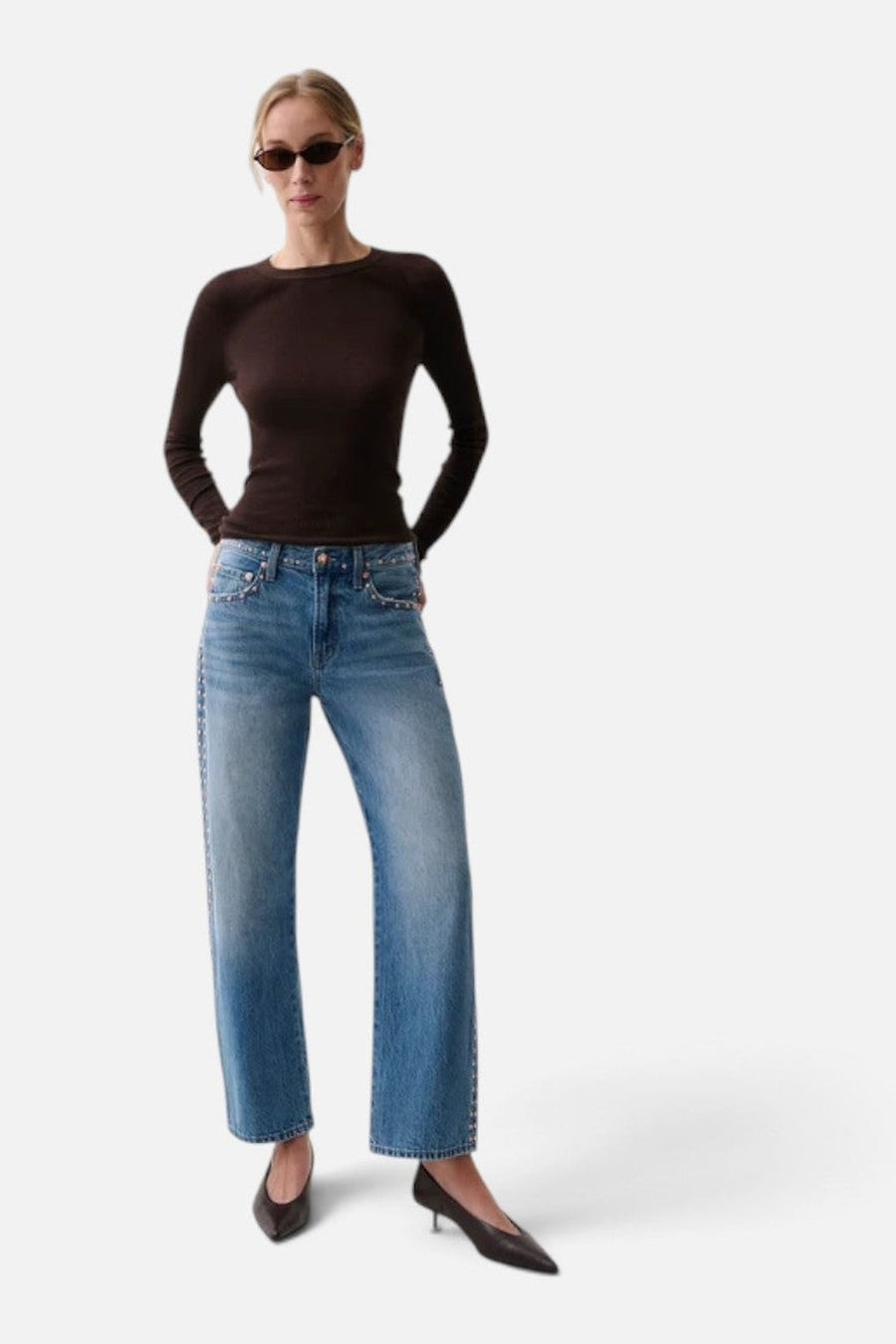 Pistola Lexi Mid-Rise Bowed Straight Leg Jean in Star Studded – side view