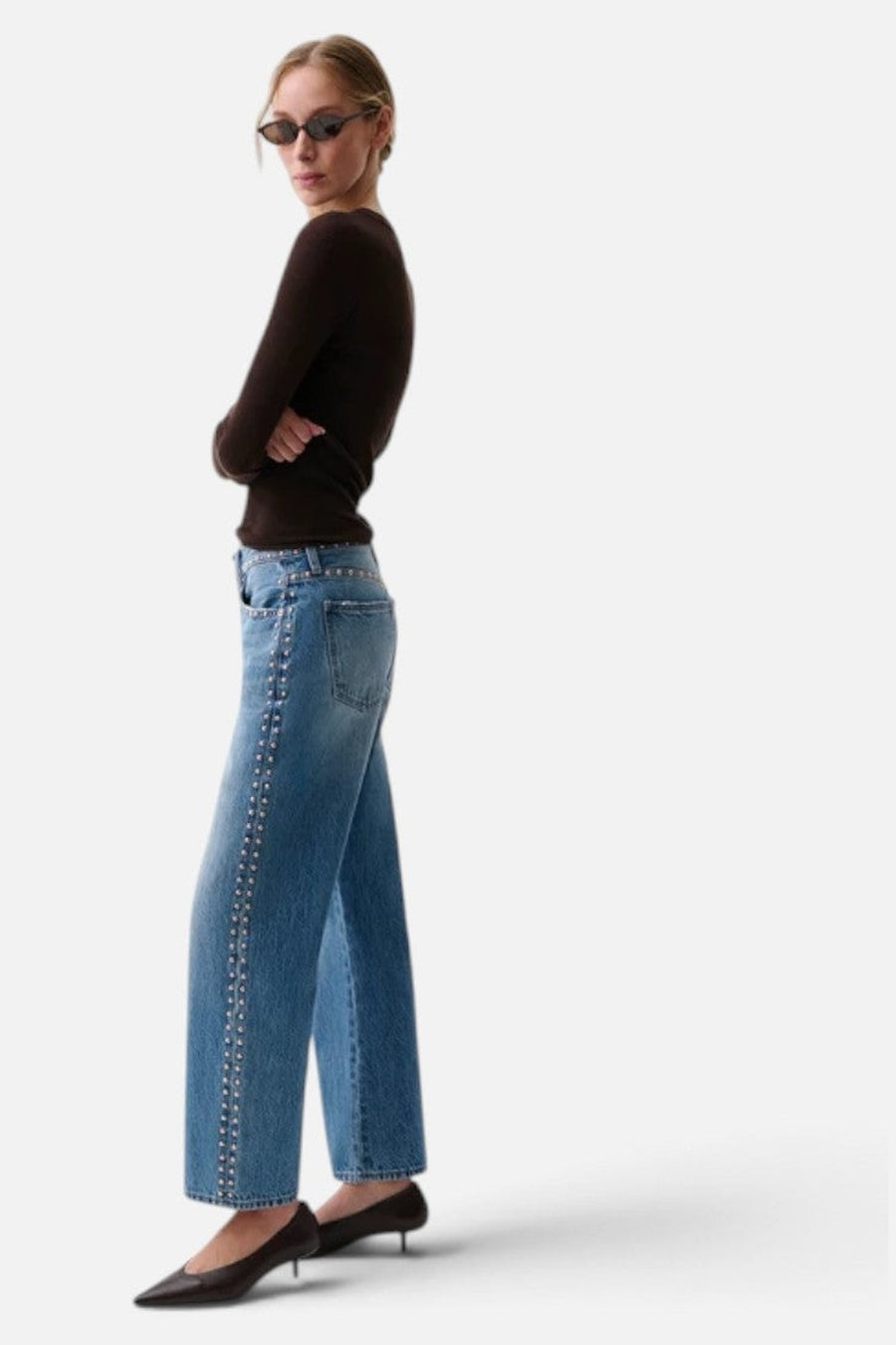 Pistola Lexi Mid-Rise Bowed Straight Leg Jean in Star Studded – side view