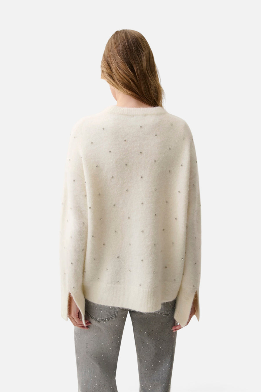 Pistola Luna Embellished Crew Neck Sweater in Winter White – back view