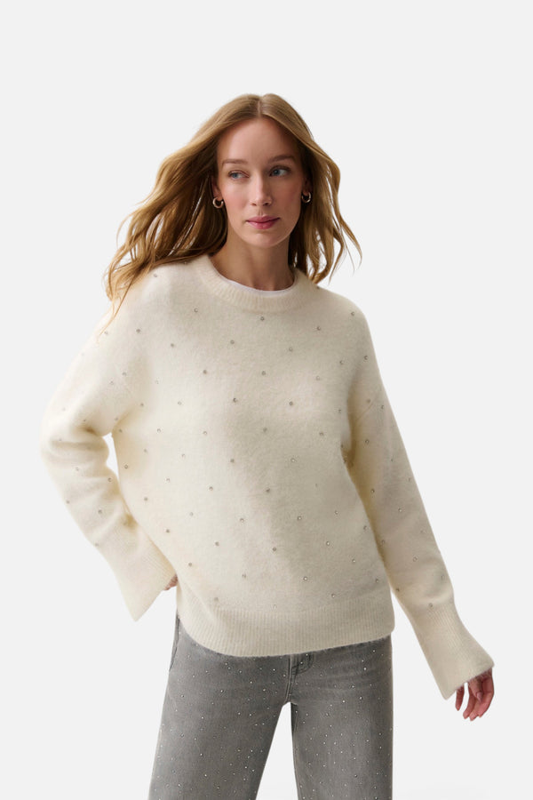 Pistola Luna Embellished Crew Neck Sweater in Winter White