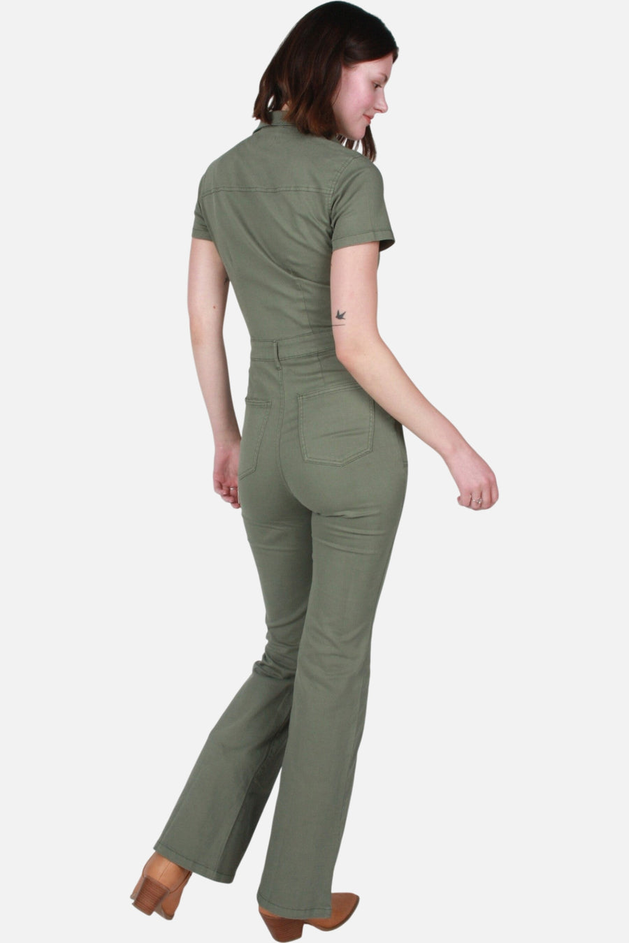 Pistola Martina Short Sleeve Flare Jumpsuit in Colonel – on model