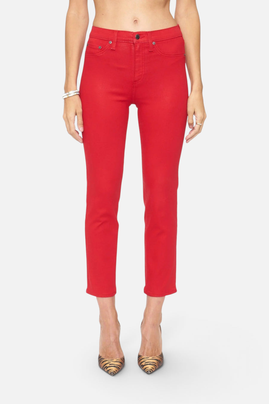 Pistola Monroe Crop High Rise Cigarette Drop in Coated Rouge – front view