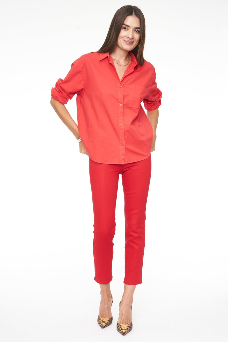 Pistola Monroe Crop High Rise Cigarette Drop in Coated Rouge – side view