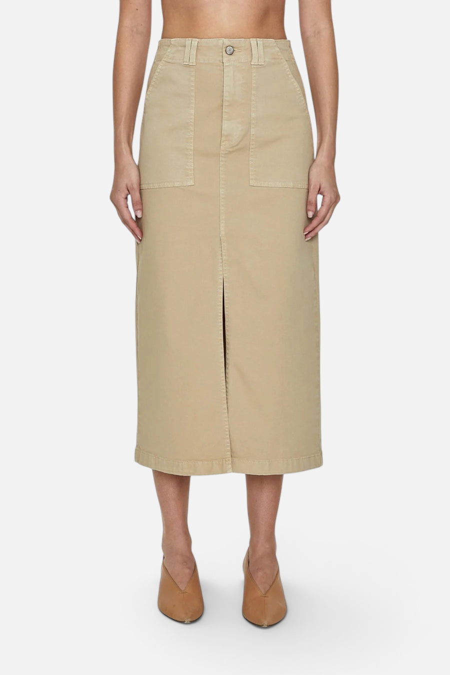 Pistola Pamela High Rise Utility Skirt in Latte – front view