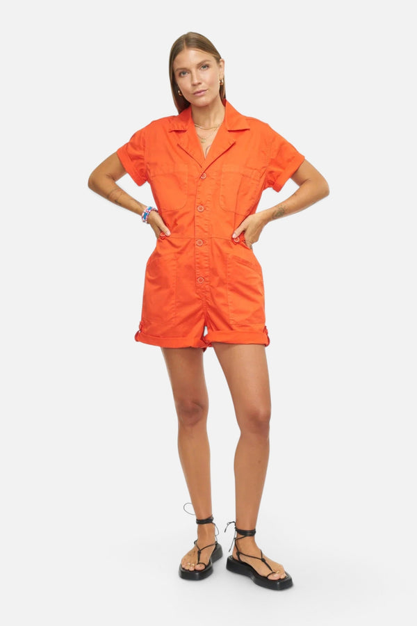 Pistola Parker Short Sleeve Romper in Blood Orange
