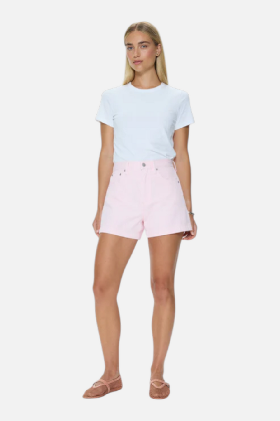 Pistola Saige High Rise A-Line Short in Blush – front view