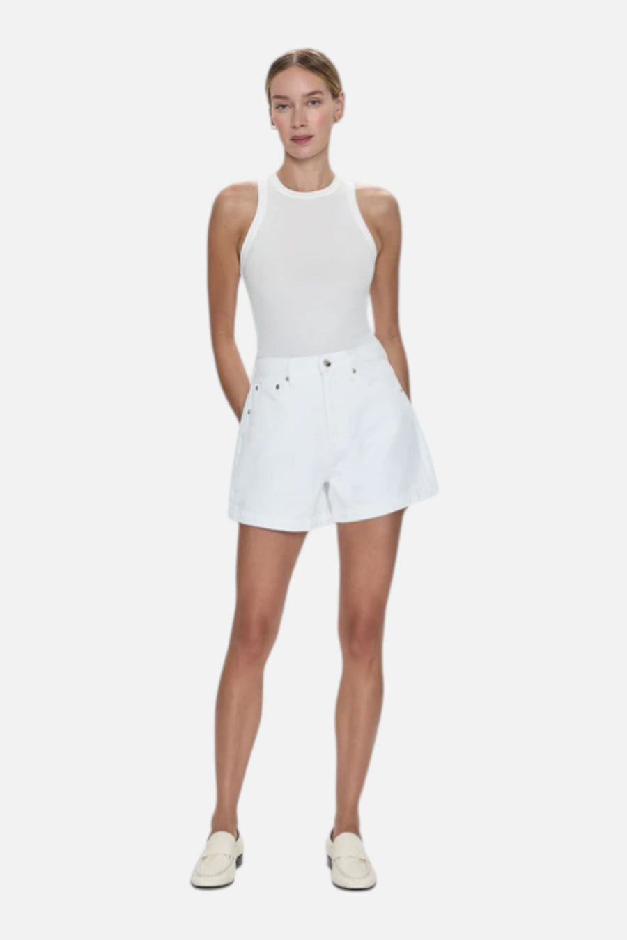 Pistola Saige Shorts in Polished White – on model