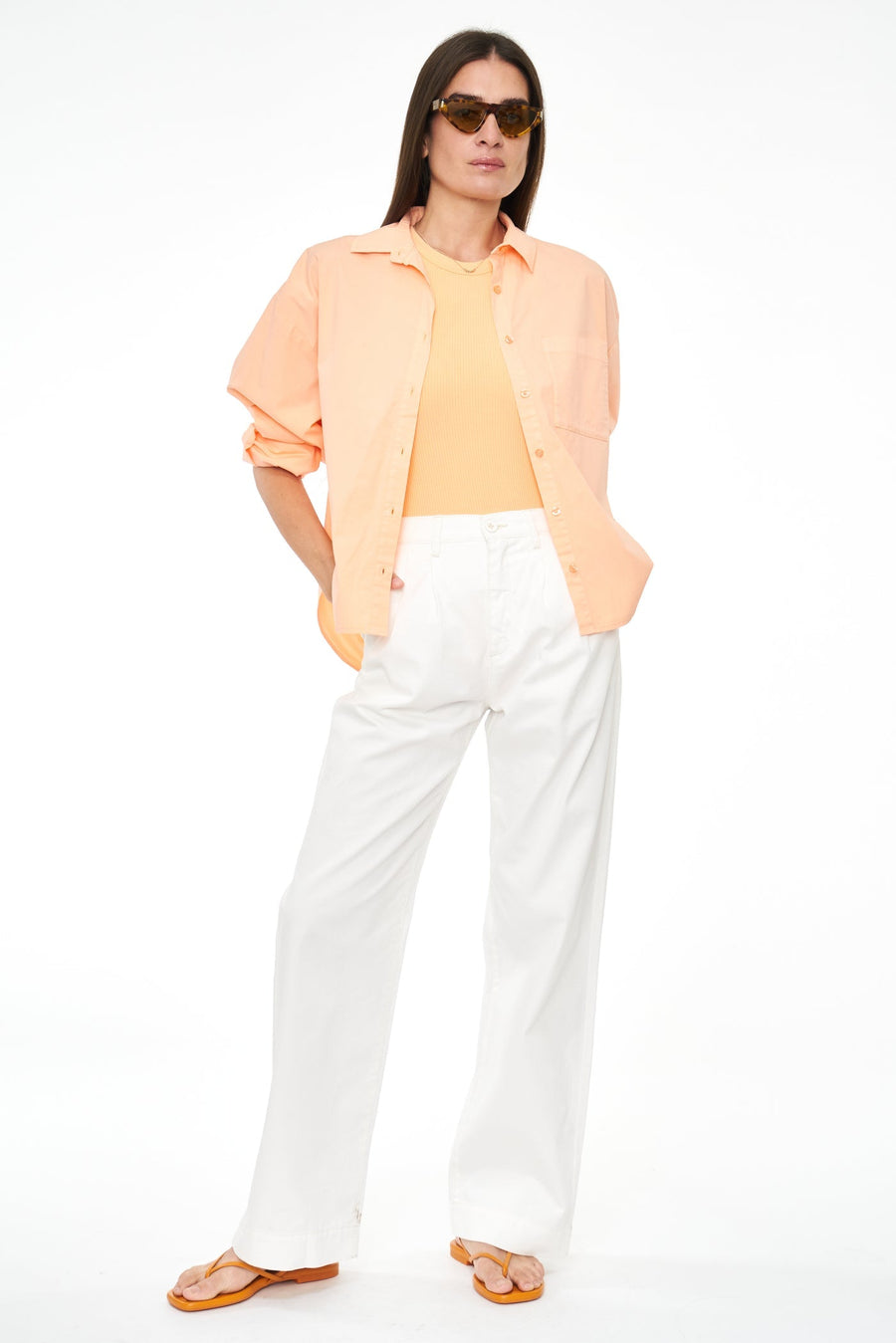 Pistola Sloane Long Sleeve Oversized Button Down Shirt in Sherbet – back view