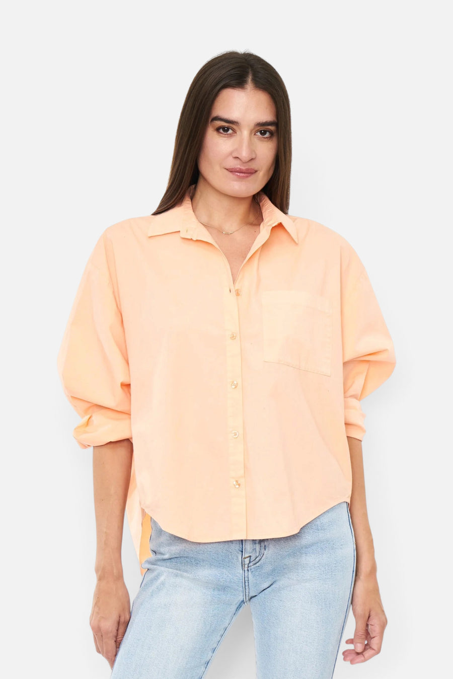 Pistola Sloane Long Sleeve Oversized Button Down Shirt in Sherbet – front view