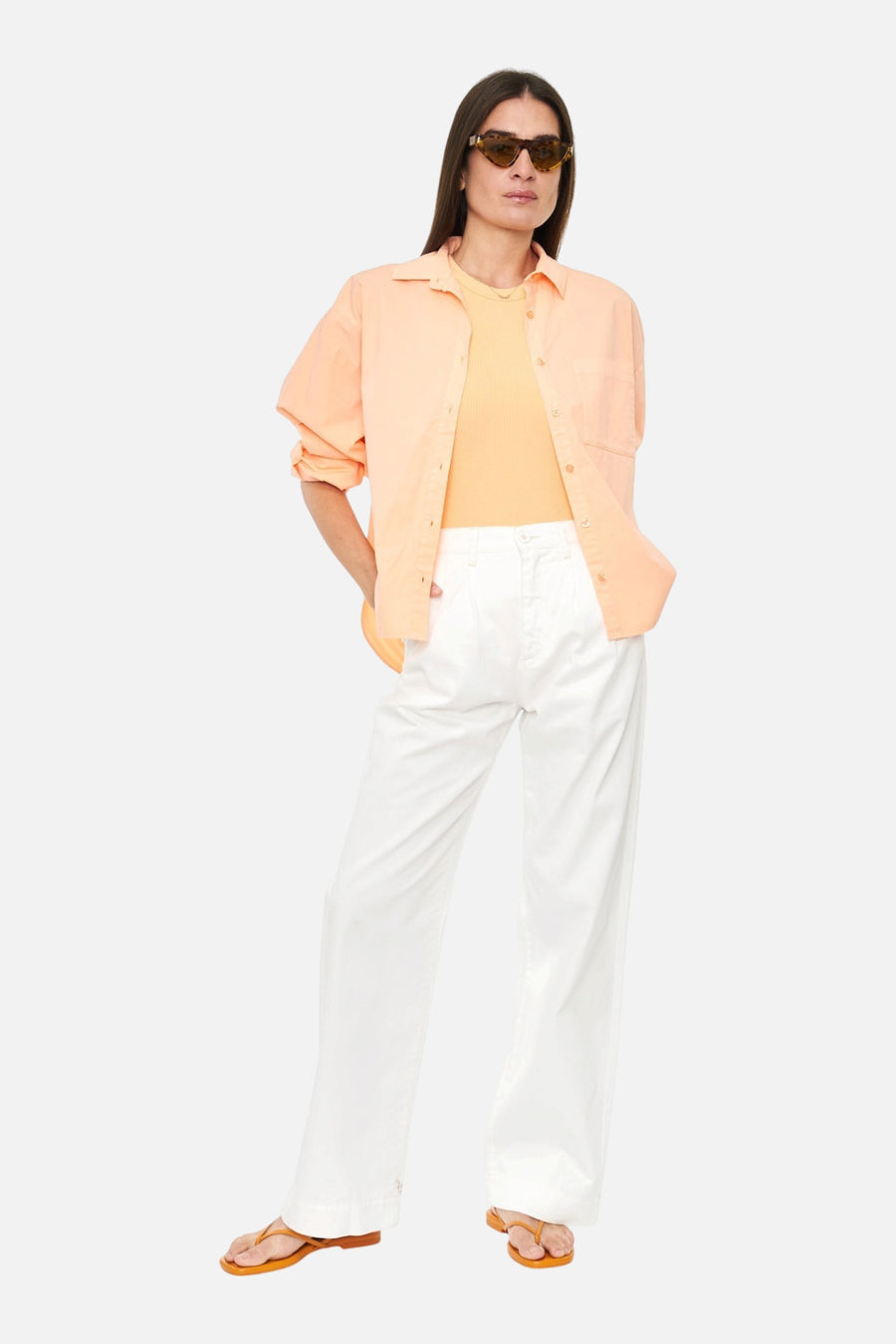 Pistola Sloane Long Sleeve Oversized Button Down Shirt in Sherbet – on model