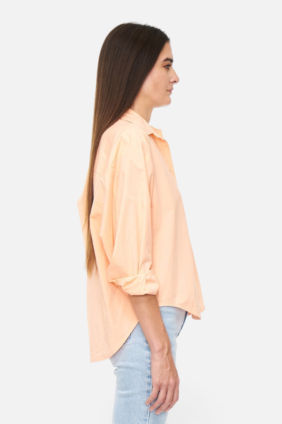 Pistola Sloane Long Sleeve Oversized Button Down Shirt in Sherbet – side view
