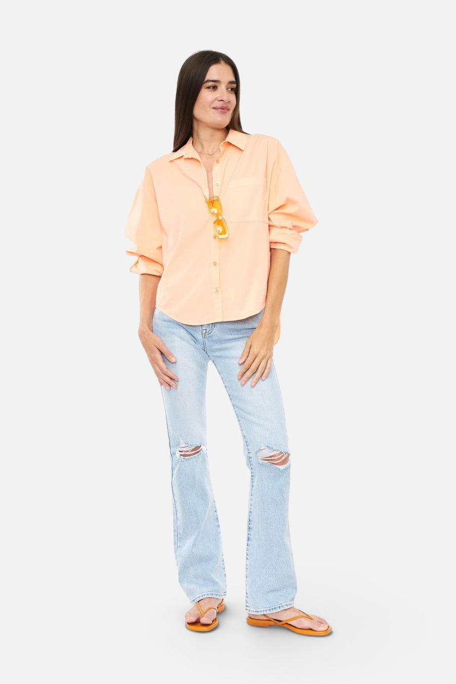 Pistola Sloane Long Sleeve Oversized Button Down Shirt in Sherbet – side view