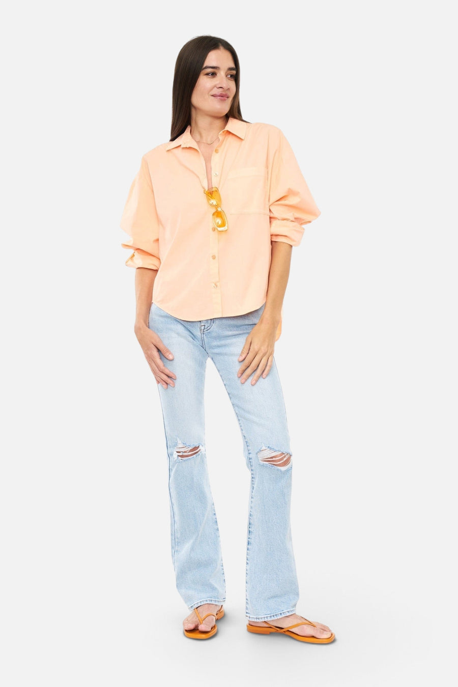 Pistola Sloane Long Sleeve Oversized Button Down Shirt in Sherbet – on model