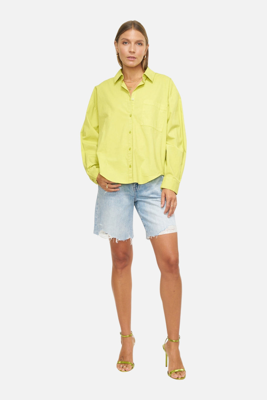 Pistola Sloane Oversized Button Down Shirt in Margarita – on model