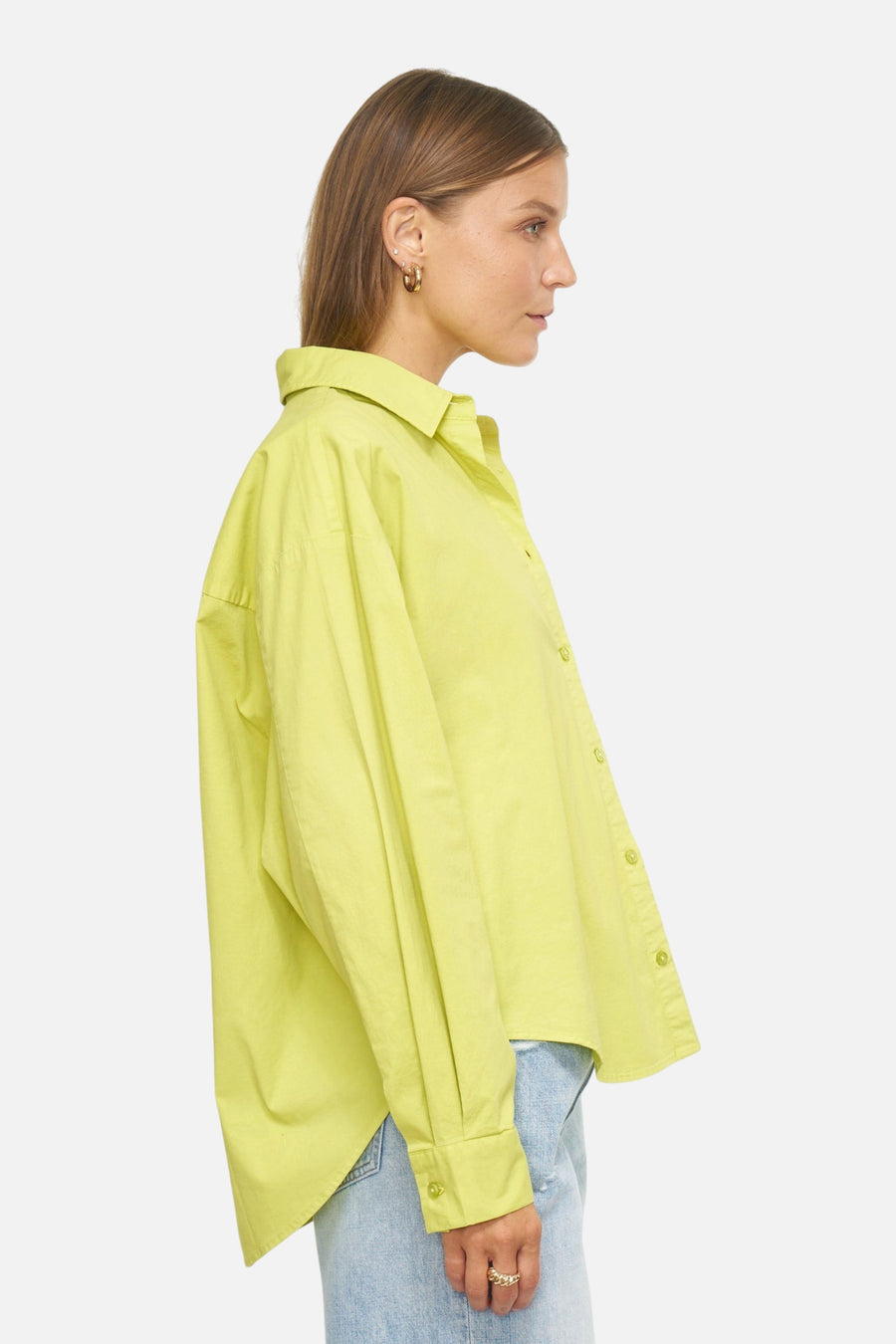 Pistola Sloane Oversized Button Down Shirt in Margarita – on model