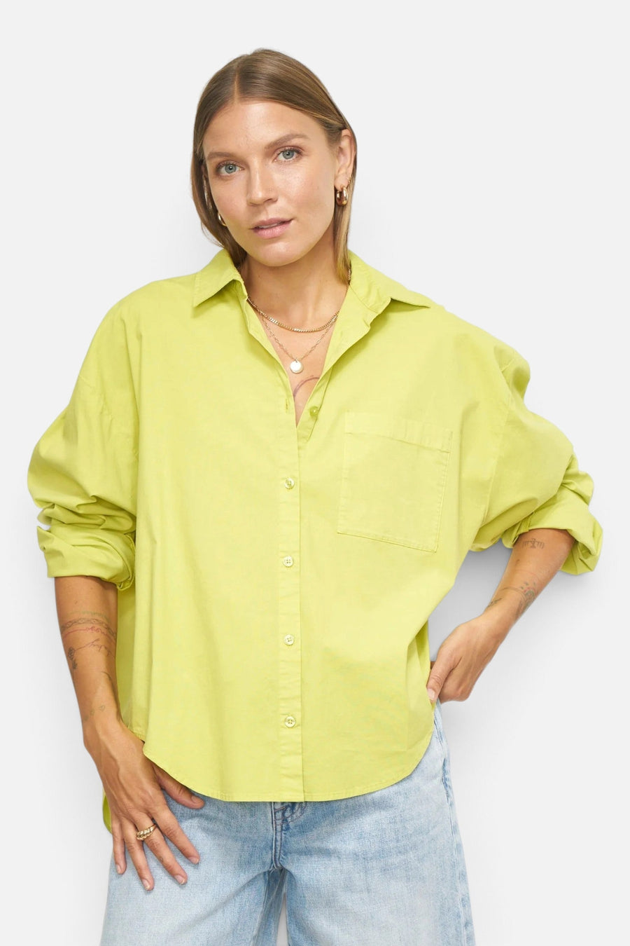 Pistola Sloane Oversized Button Down Shirt in Margarita – on model