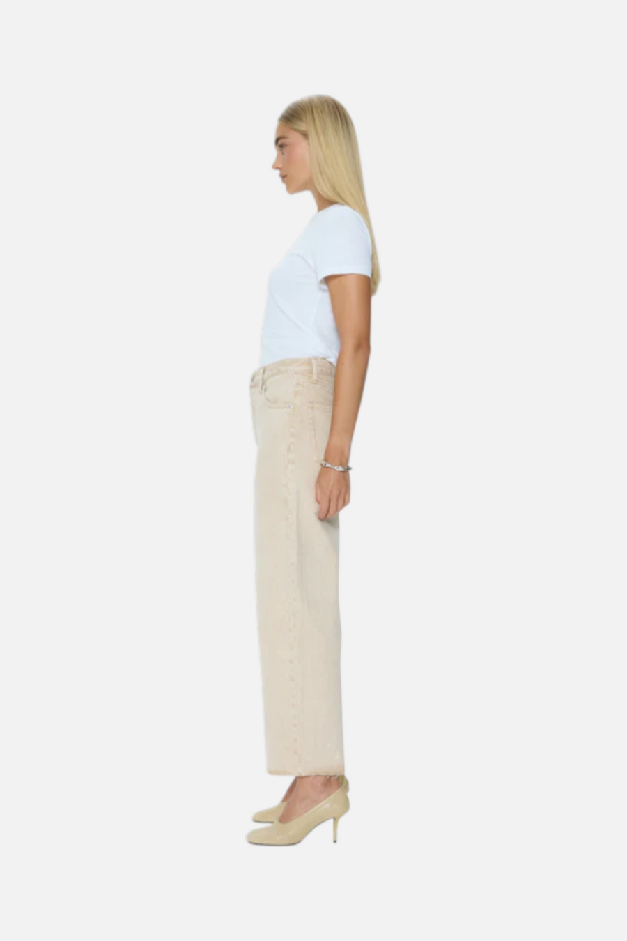 Pistola Tate Crop High Rise Bowed Wide Leg Jean in Dune – back view