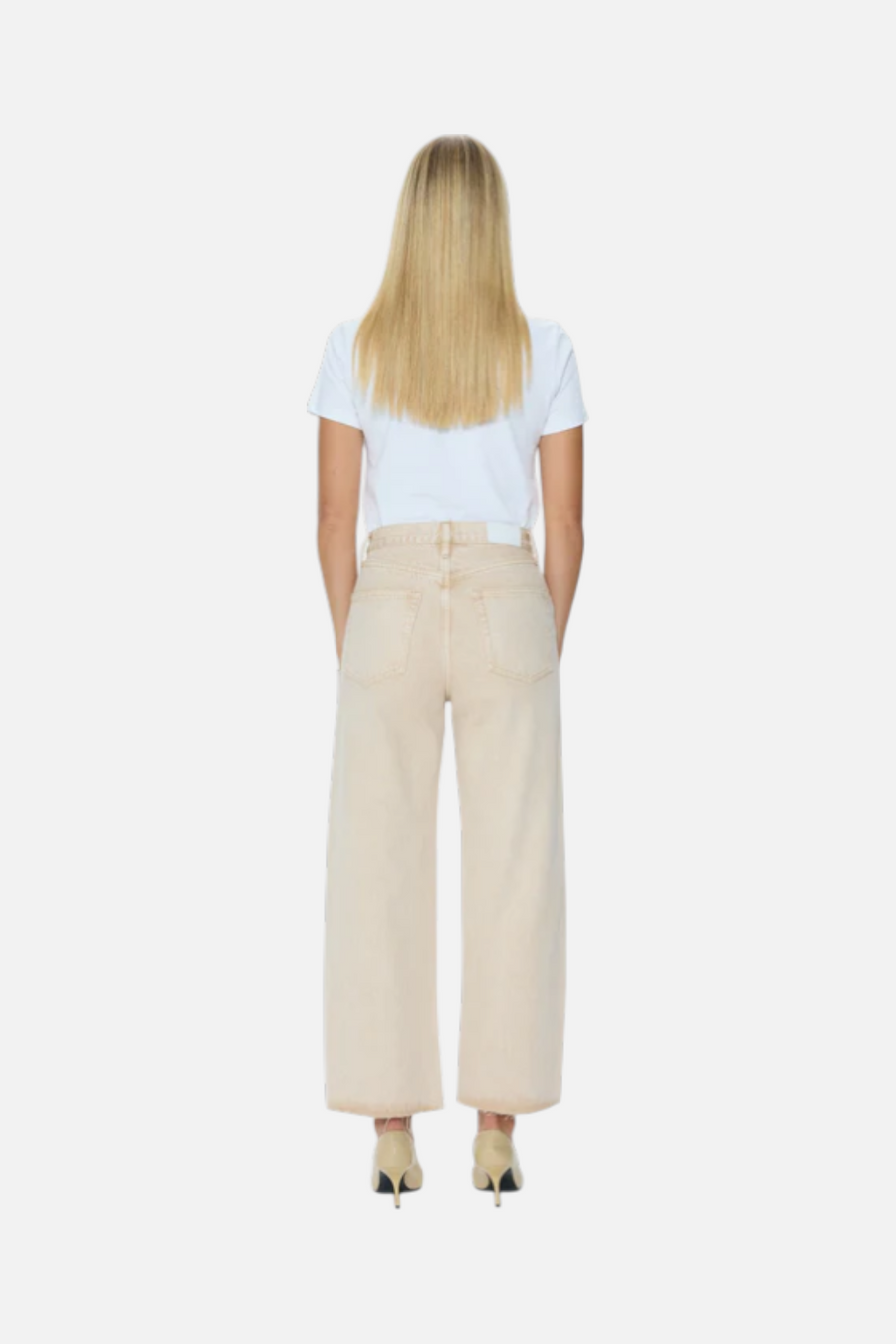 Pistola Tate Crop High Rise Bowed Wide Leg Jean in Dune – side view