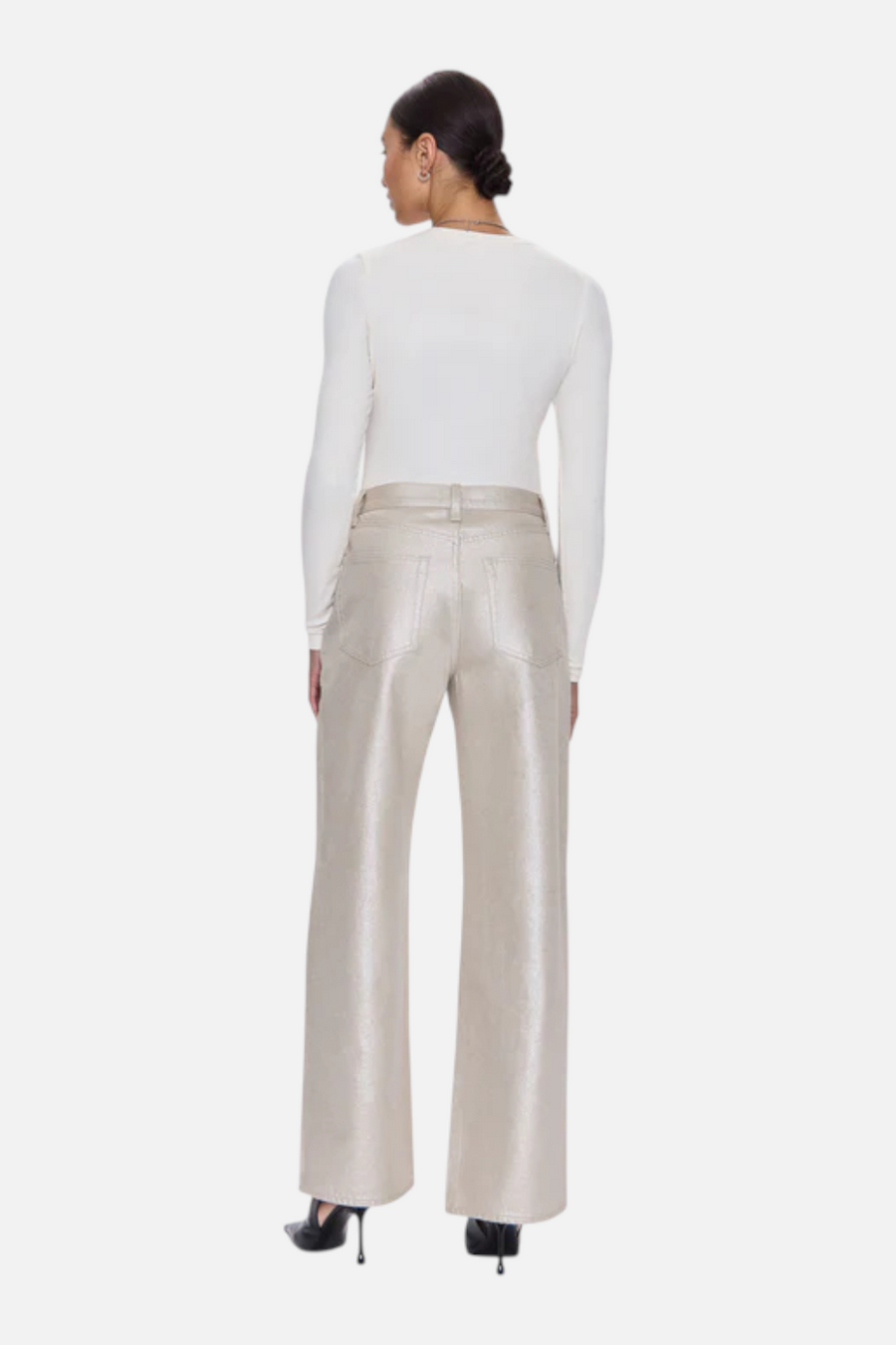 Pistola Tate High Rise Bowed Wide Leg Jean in Champagne Luster – detail