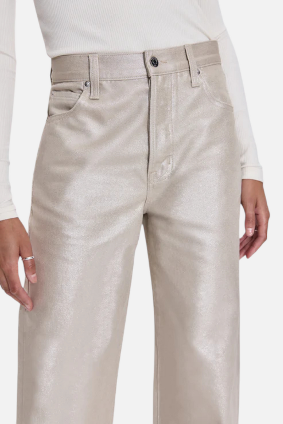Pistola Tate High Rise Bowed Wide Leg Jean in Champagne Luster – front view