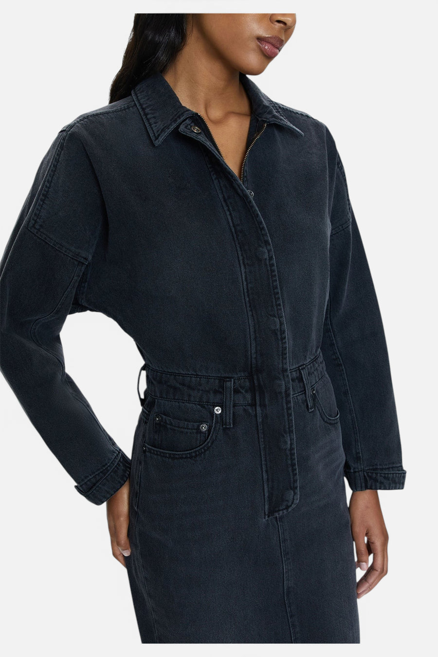Pistola Tess Denim Midi Dress in Coupe – back view